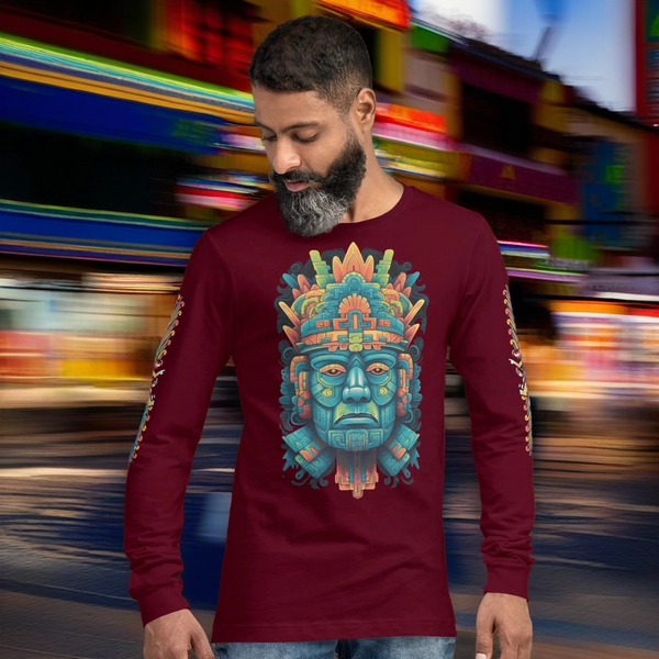 Ancestral power and modern style merge in Olmec Collection long sleeve shirt